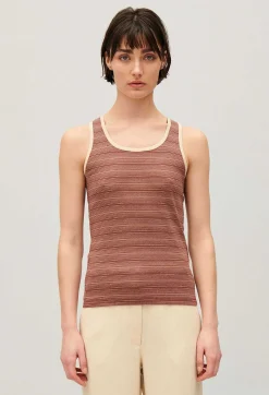Flash Sale Striped Brown Vest Top Women T-Shirts