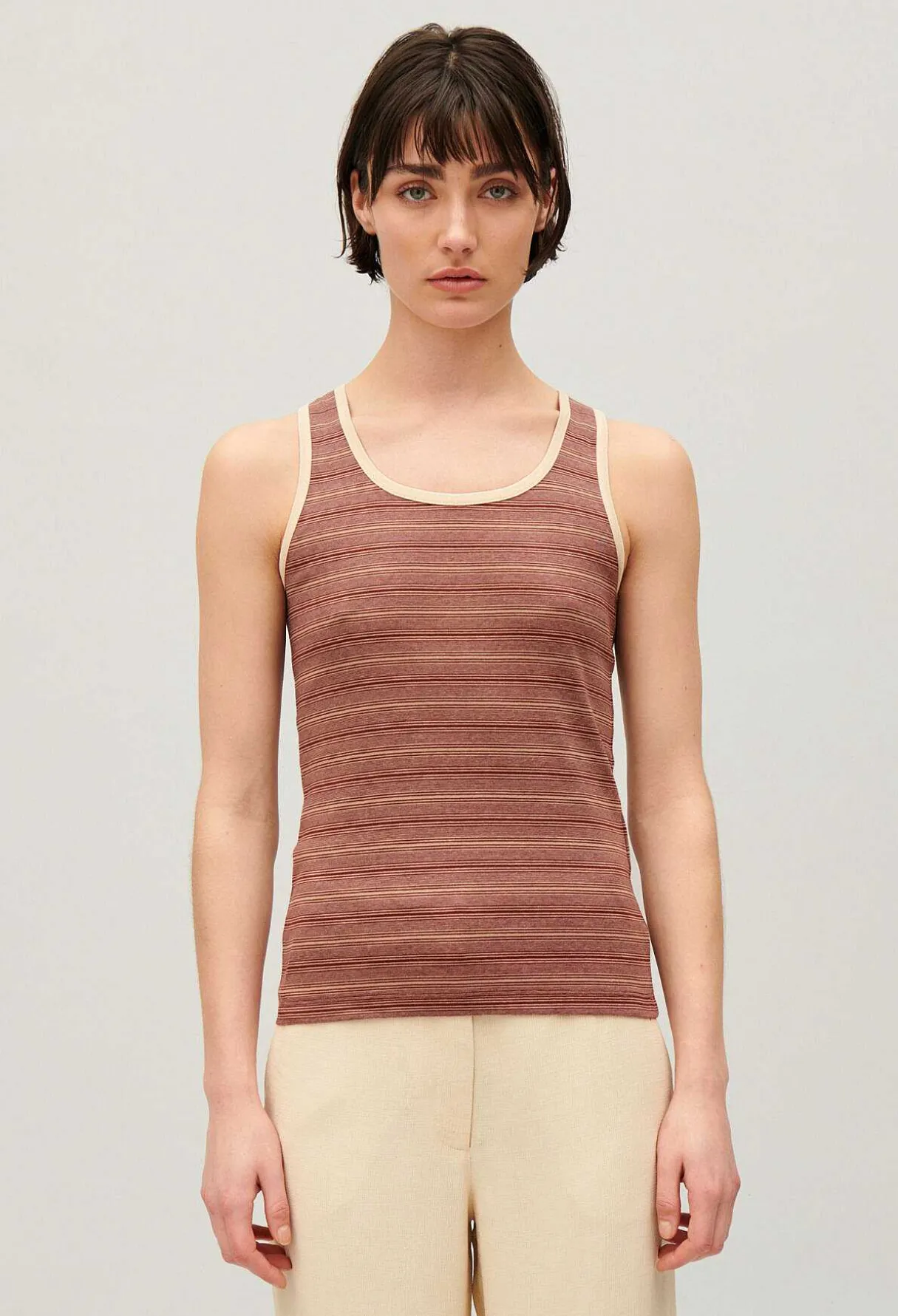 Flash Sale Striped Brown Vest Top Women T-Shirts
