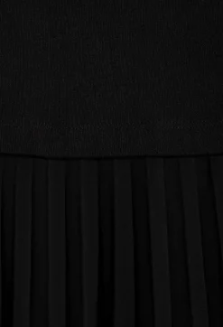 Fashion Twist Black Bi-Material Midi Dress Women Dresses