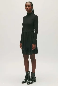 Outlet Twist Short Black Pleated Dress Women Dresses