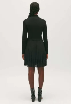 Outlet Twist Short Black Pleated Dress Women Dresses