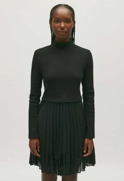 Outlet Twist Short Black Pleated Dress Women Dresses