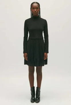 Outlet Twist Short Black Pleated Dress Women Dresses