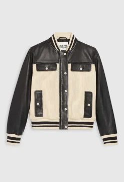 New Two Tone Leather And Knit Jacket Women Jackets And Coats