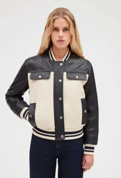 New Two Tone Leather And Knit Jacket Women Jackets And Coats