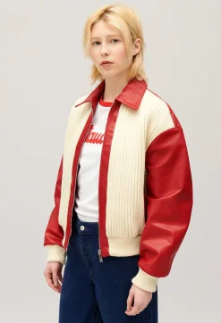 Online Two-Tone Dual-Material Jacket Women Jackets And Coats