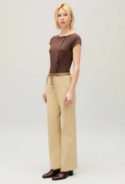 Flash Sale Two-Tone Lace-Up Trousers Women Jeans And Trousers