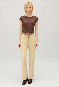 Flash Sale Two-Tone Lace-Up Trousers Women Jeans And Trousers