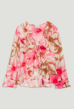 Fashion Watercolour Print Silk Blouse Women Tops And Shirts