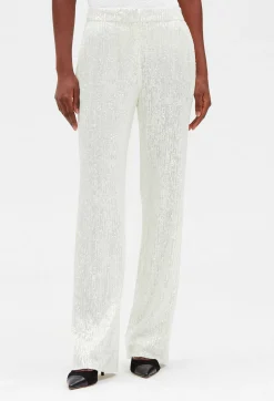 Discount White Sequinned Trousers Women Jeans And Trousers