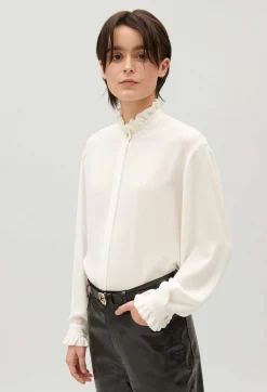 Clearance White Shirt With Wavy Collar Women Tops And Shirts