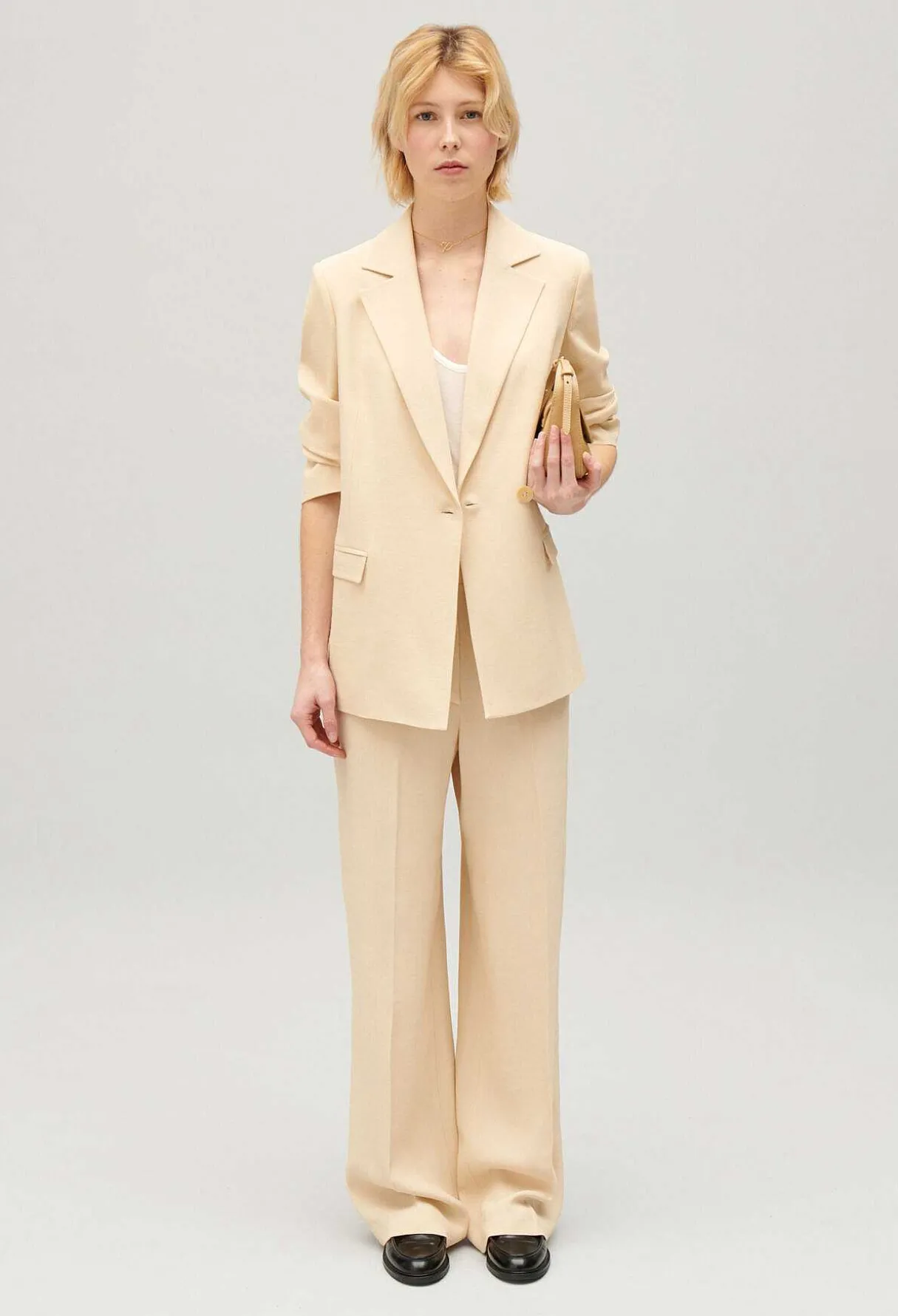Hot Wide-Leg Beige Trousers Women Jeans And Trousers