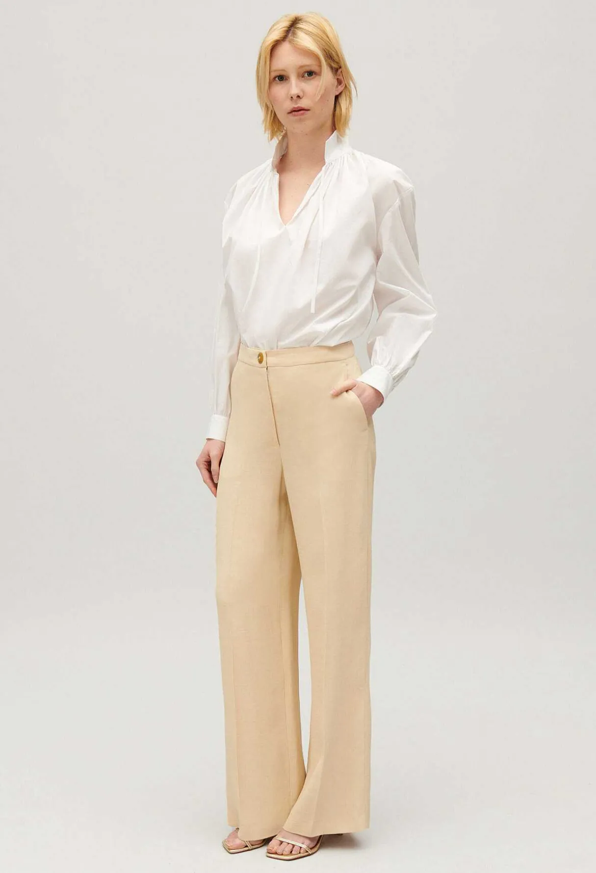 Hot Wide-Leg Beige Trousers Women Jeans And Trousers
