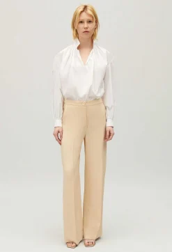 Hot Wide-Leg Beige Trousers Women Jeans And Trousers