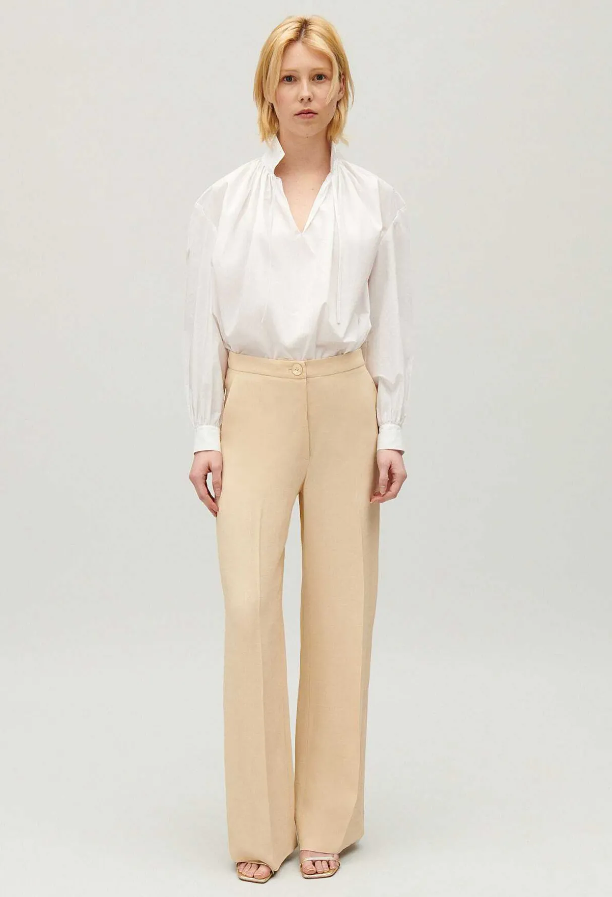 Hot Wide-Leg Beige Trousers Women Jeans And Trousers