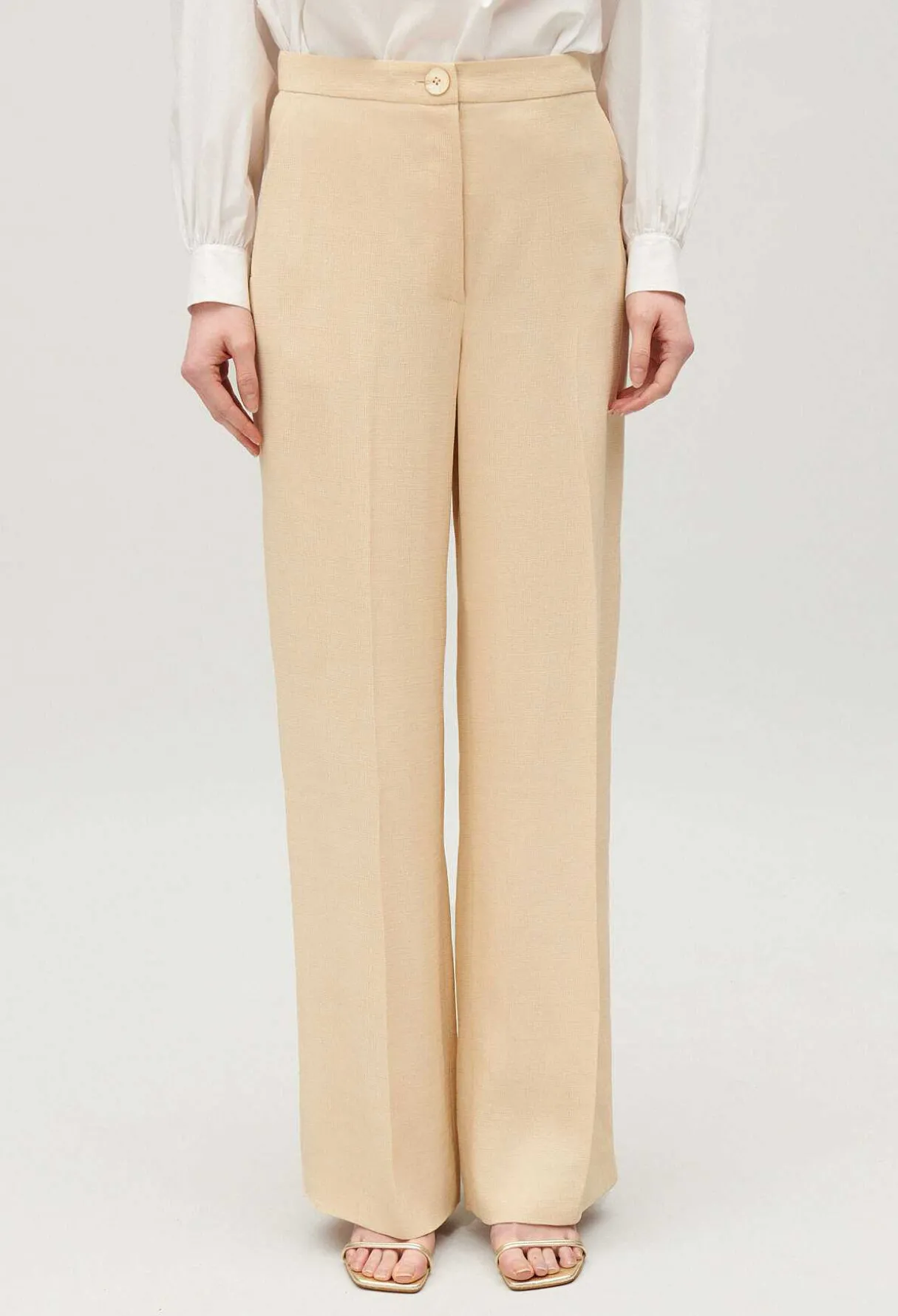 Hot Wide-Leg Beige Trousers Women Jeans And Trousers