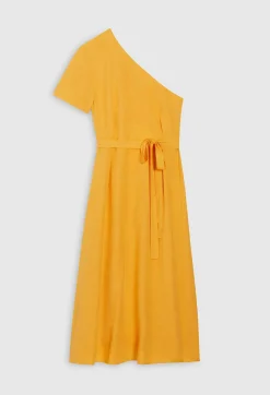 Discount Yellow Asymmetric Midi Dress Women Dresses