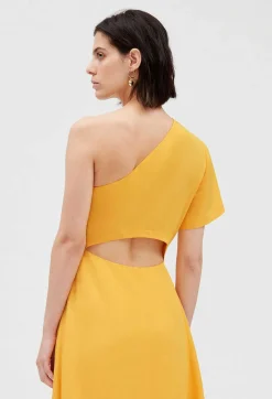 Discount Yellow Asymmetric Midi Dress Women Dresses