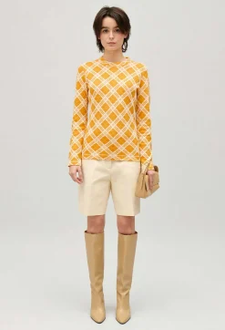 Outlet Yellow Checked Jumper Women Sweaters And Cardigans
