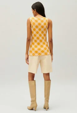 Cheap Yellow Checked Vest Top Women Tops And Shirts